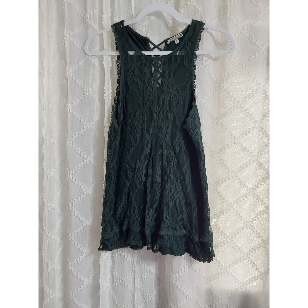 Gimmicks by BKE Dark Green Floral Lace Tank Top Strappy Back Small